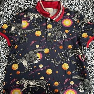 Gucci Multicolor Polo with Animal and Celestial Print